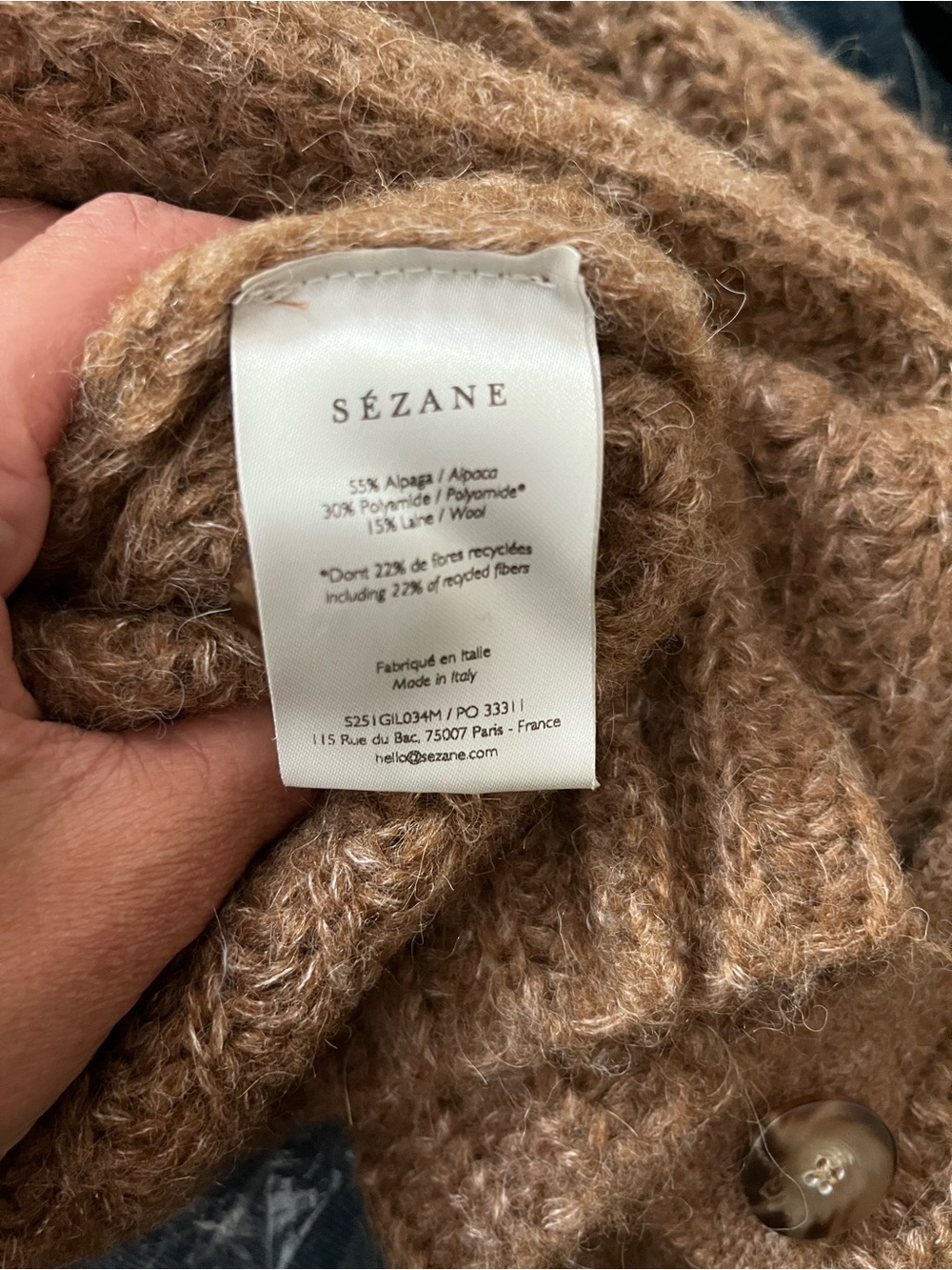 Sezane Ribbed Button-Front Cardigan in Warm Camel Brown - Picture 5 of 5